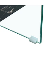 43.3" Modern Two-Tier Glass Coffee Table w/ Marble Texture & Drawer