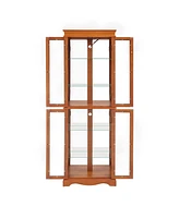 Lighted Glass Curio Display Cabinet, Display Cabinet, Glass Storage Cabinet Glass Wine cabinet Wood Frame Toy Display for Living Room, Kitchen, Pantry