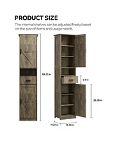 69" H Tall Bathroom Storage Cabinet with 2 Barn Doors and 1 Drawer, Narrow Storage Unit, Adjustable Shelves, Floor Cabinet for Bathroom, Living R
