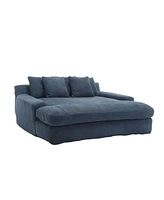 Chenille 2-seater lazy sofa With 5 back pillows, Comfy Sofa- Deep Seat Couch for Living Room, Club (Navy)