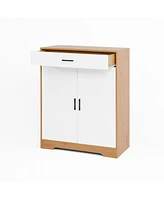 Freestanding 4-Tier Shoe Cabinet with Drawer and Adjustable Shelves