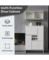 Functional Shoe Cabinet with Wall Unit: Narrow Organizer for Hallway and Bedroom (White)
