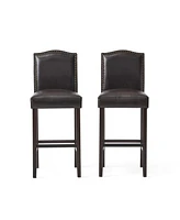 Walnut Brown Reconstituted Bycast Leather Barstools with Rubberwood Legs (Set of 2)