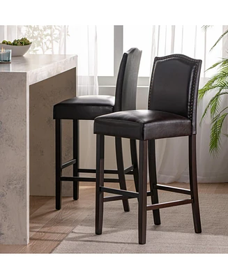 Walnut Brown Reconstituted Bycast Leather Barstools with Rubberwood Legs (Set of 2)