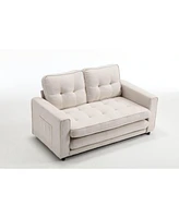 Convertible Sofa Bed Set in Gray & Beige Linen Fabric