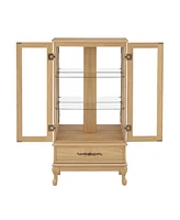 Curio Cabinet Lighted Glass Cabinet Glass Wine Cabinet Curio Display Cabinet with Adjustable Glass Shelves 2 Doors and 1 drawer Cabinet Sideboard With