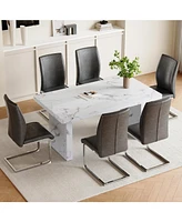 White Marble Table & Gray Pu Chairs