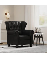 Modern Tufted Push Back Armchair Technical Leather Chair, Adjustable Single Sofa Chair with Sturdy Wood Legs for Bedroom, Living Room