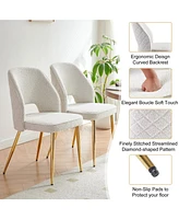 Off White Boucle Dining Chairs with Metal Legs and Hollow Back Upholstered Dining Chairs Set of 4