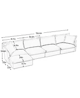 4-Seater Chenille Sectional Sofa with Armrests, Pillows, and Cream Upholstery