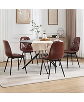 Faux Leather Upholstered Dining Chairs with Metal Legs, Set of 2 (Brown)