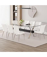 Elegant Glass Dining Set with White Pu Chairs