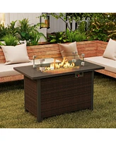50000 Btu 2 Inch ropane Gas Fire Pit Table with Wind Guard and Glass Rocks-Brown