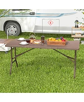 5FT Folding Picnic Table with Rattan Grain Hdpe Tabletop and Sturdy Metal Fame
