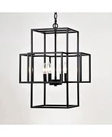 Matte Black 4-Light Adjustable Pendant Light for Dining Room, Farmhouse Style