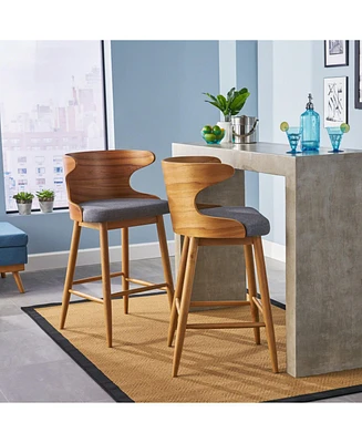 Mid-Century Upholstered Rubberwood Barstools (Set of 2) with Splayed Legs