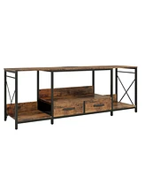 Sleek Tv Stand with Led Lights, Fabric Drawers, and Storage Shelves