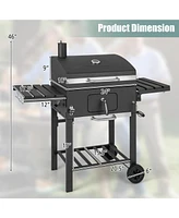 Outdoor Bbq Charcoal Grill with 2 Foldable Side Table and Wheels