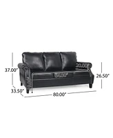 Contemporary Faux Leather Upholstered Sofa with Nailhead Accents