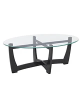 48 Inch Oval Glass Coffee Table, Black Round Coffee Table Center Table with Glass Top, Small Coffee Table for Living Room, Office and Apartment