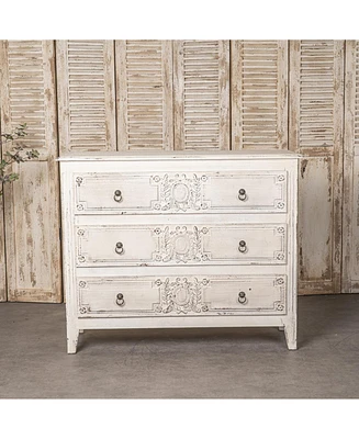 Vintage Pinewood Cabinet with Antique Cream Finish and Spacious Drawers for Timeless Appeal