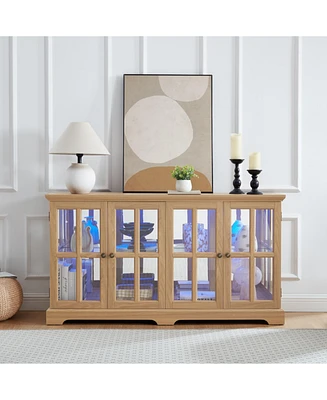 Led Curio Cabinet, Oak Display Case with Glass Doors and Adjustable Shelves