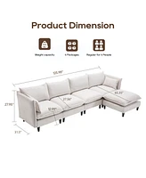 Modular Sectional Sofa, L Shaped Couch Set for Living Room, 4-Seater Comfy Cloud Couches with Movable Ottoman Beige