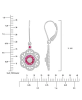Pink & White Cubic Zirconia Openwork Flower Leverback Drop Earrings in Sterling Silver