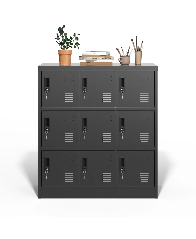 9-Door Employee Storage Locker, Metal Lockers for Office, Gym, School, and Homewith Card Slot (Black)