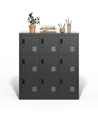 9-Door Employee Storage Locker, Metal Lockers for Office, Gym, School, and Homewith Card Slot (Black)