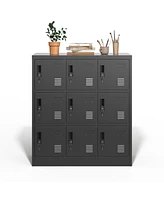9-Door Employee Storage Locker, Metal Lockers for Office, Gym, School, and Homewith Card Slot (Black)
