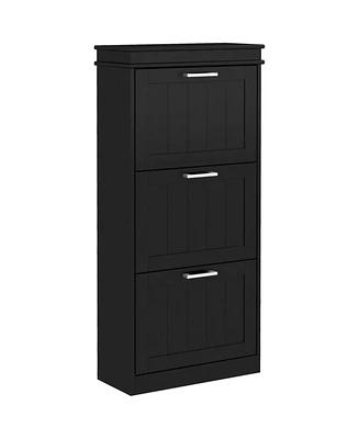 Shoe Cabinet for Entryway, Narrow Shoe Rack Storage Organizer with 3 Flip Drawers and Adjustable Shelves for 15 Pairs of Shoes, Black
