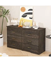 Gray Wood-Grain Drawer Dresser with Gold Handles for Living Spaces