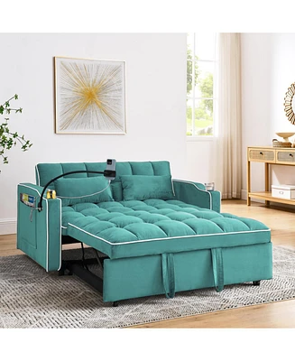 Versatile 55.5" Foldable Sofa Bed with Adjustable Back, Usb Port, and Phone Stand (Green)