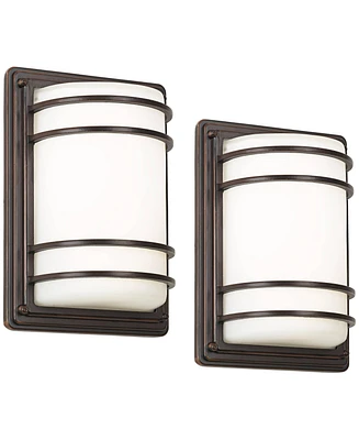 Habitat Modern Industrial Outdoor Wall Light Fixtures Set of 2 Oil Rubbed Bronze 11" Led Opal Glass Shade Exterior House Porch Patio Outside Deck