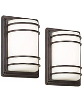 Habitat Modern Industrial Outdoor Wall Light Fixtures Set of 2 Oil Rubbed Bronze 11" Led Opal Glass Shade Exterior House Porch Patio Outside Deck