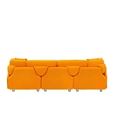 95.3 inches velvet grey two throw pillows, spacious and comfortable 3 seat sofa, suitable for modern living room. orange