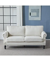 68'' Nailhead Trim Sofa, Rolled Arm, Faux Leather, 2 Seater