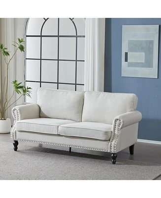 68'' Nailhead Trim Sofa, Rolled Arm, Faux Leather, 2 Seater