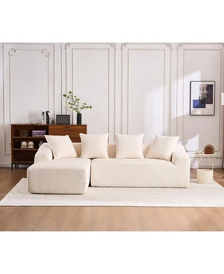 White Corduroy Compression Sofa with Chaise & Pillows