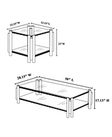 50" Stainless Steel Coffee Table with Tempered Glass and Storage