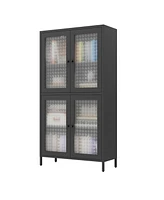Classic Metal Storage Cabinet Display Cabinet with 4 Glass Doors 4 Shelves Cabinet Freestanding Bookcase Side Cabinet for Home Office Living Room Kitc