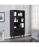 67" Bookcase with Doors, 3-tier Bookshelf, Coffee