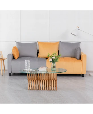 Velvet 2-Seater Sofa, Light Grey & Yellow, Modern Design