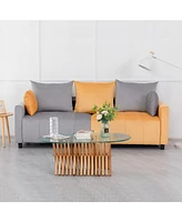 Velvet 2-Seater Sofa, Light Grey & Yellow, Modern Design
