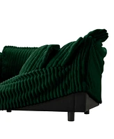 Green Corduroy Sectional Sofa with Ottoman & Pillows