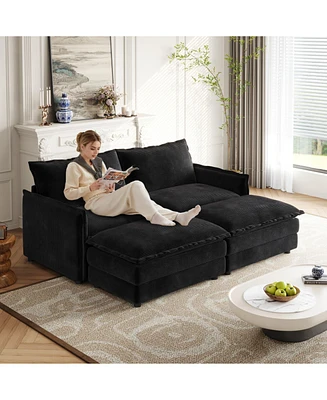 Corduroy 2-Seater Sofa with Footrests & Cushions