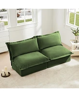 Slipcovered Armless Sofa with Convertible Design & Pillows, Green Chenille Fabric