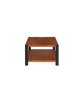 Burl Wood Grain Coffee Table with Matte Black Double Layer