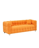 80-Inch Orange Teddy Fleece Sofa for Living Room or Bedroom, Including Two Throw Pillows & Sturdy Hardware Foot Support